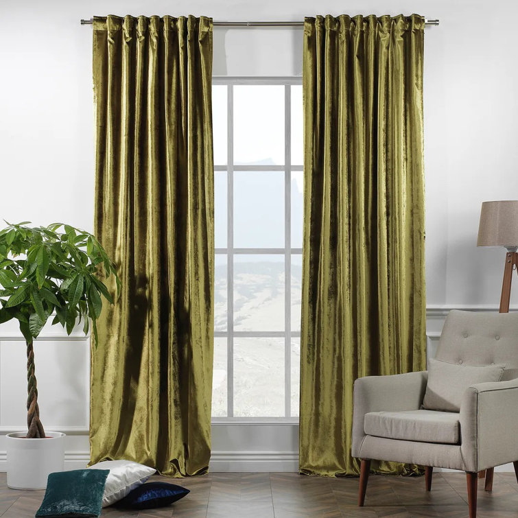 Lime Green Extra Long Velvet Room Darkening Curtain Panel