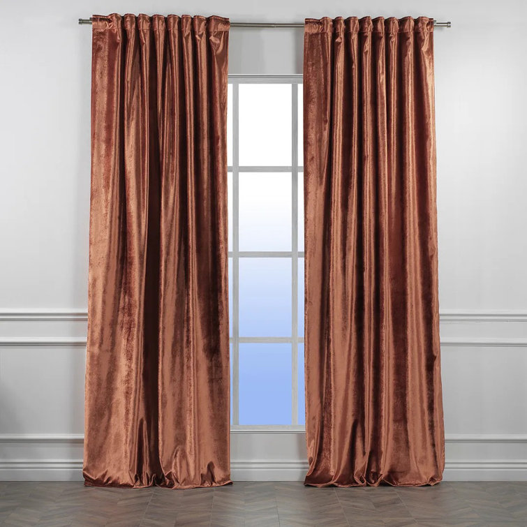 Burnt Orange Velvet Room-Darkening Single Curtain Panel