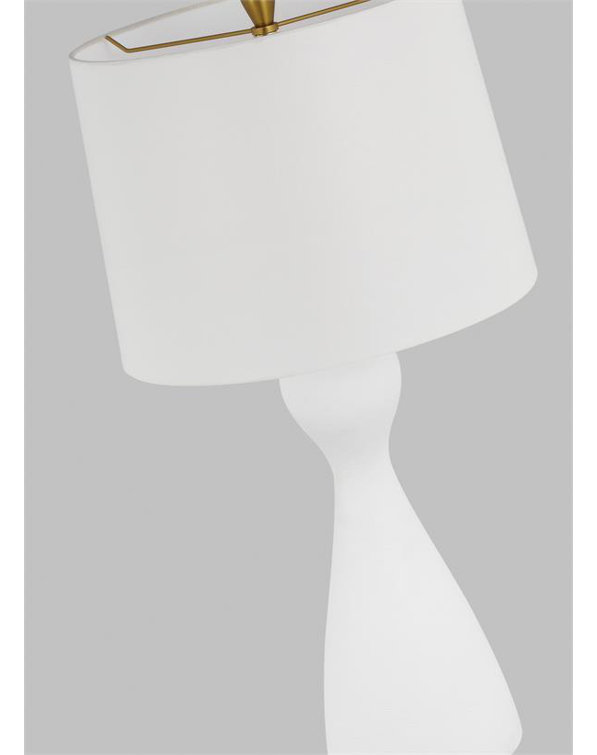 Textured White Sculptural Outdoor Table Lamp with Linen Shade