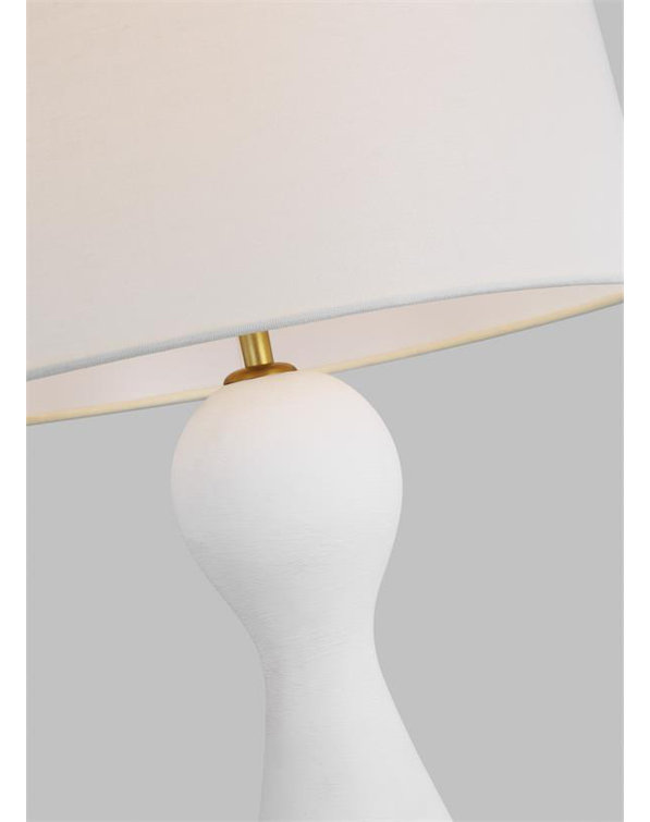 Textured White Sculptural Outdoor Table Lamp with Linen Shade