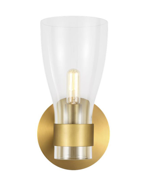 Burnished Brass Clear Glass Wall Sconce Light