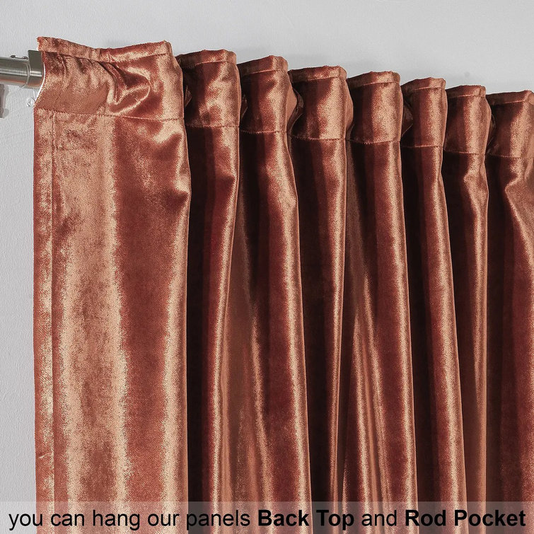 Burnt Orange Velvet Room-Darkening Single Curtain Panel