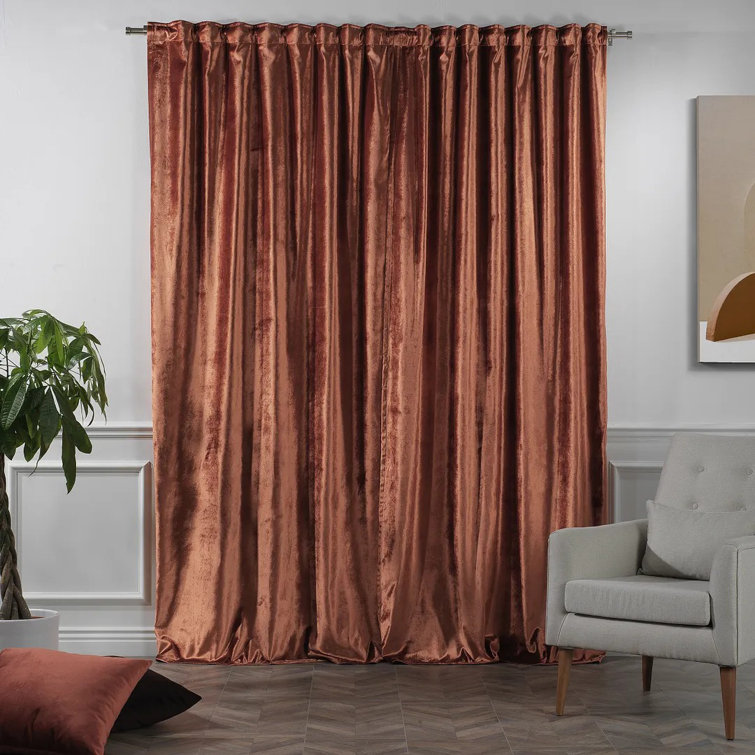 Burnt Orange Velvet Room-Darkening Single Curtain Panel