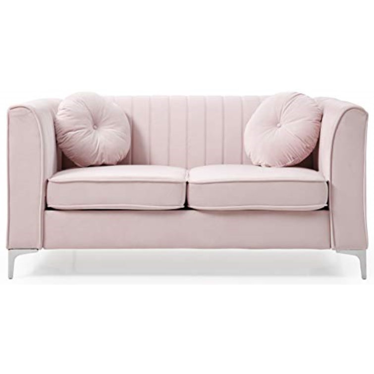 Pink Velvet Tufted Loveseat with Nailhead Trim