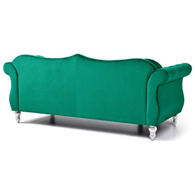 Hollywood 82'' Green Velvet Tufted Sofa with Nailhead Trim