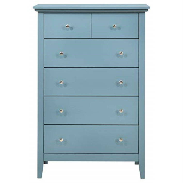Teal Tall Chest with Dovetail Drawers and Wood Veneer