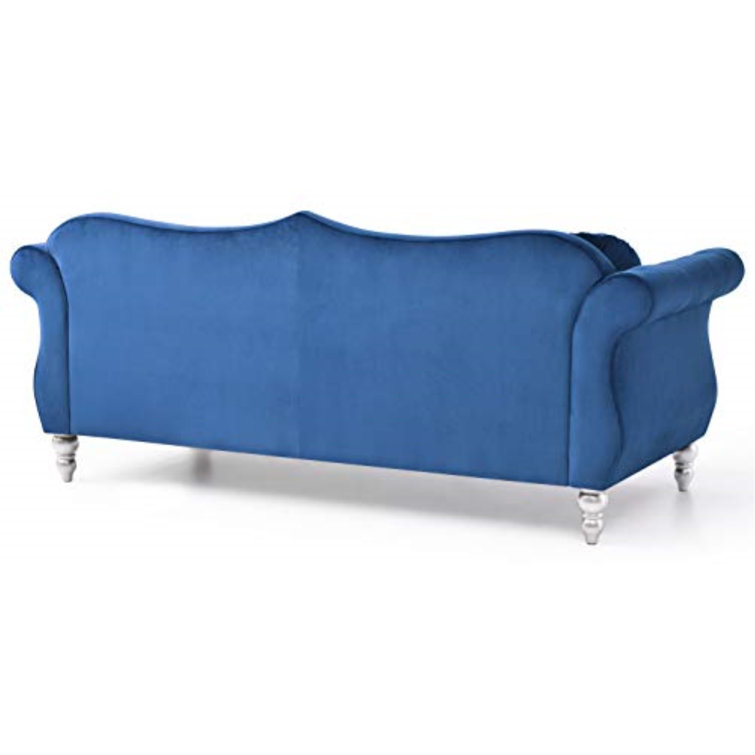 82'' Off-White Tufted Velvet Sofa with Nailhead Trim