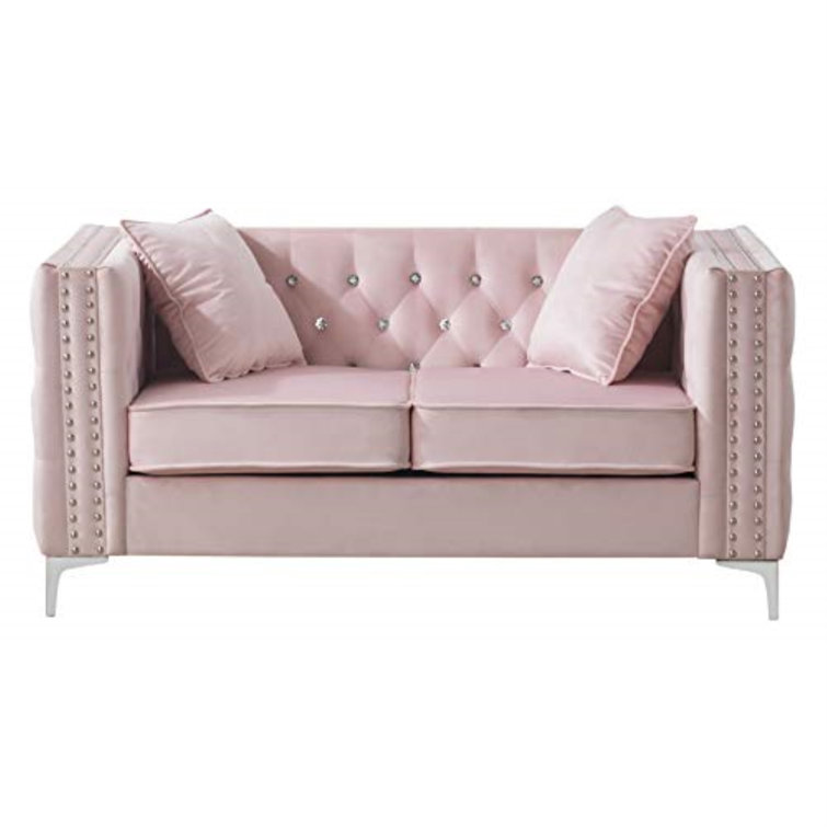 63'' Pink Velvet Tufted Loveseat with Nailhead Trim