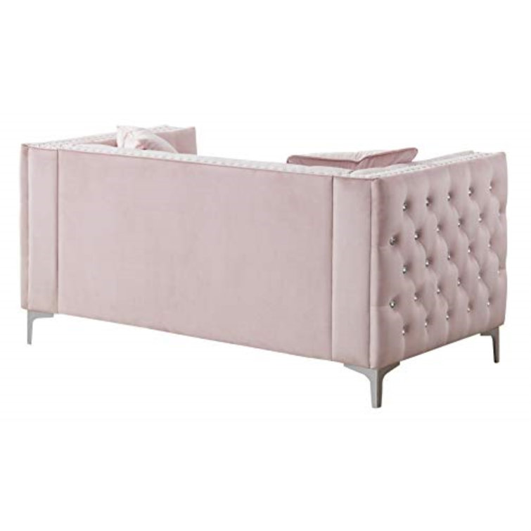 63'' Pink Velvet Tufted Loveseat with Nailhead Trim