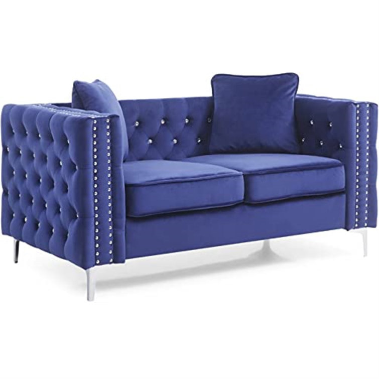 63'' Blue Velvet Tufted Loveseat with Nailhead Trim