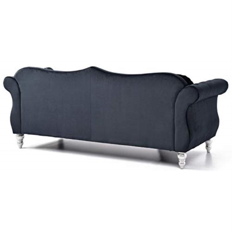 Hollywood Glam 82'' Tufted Black Velvet Sofa with Nailhead Accents