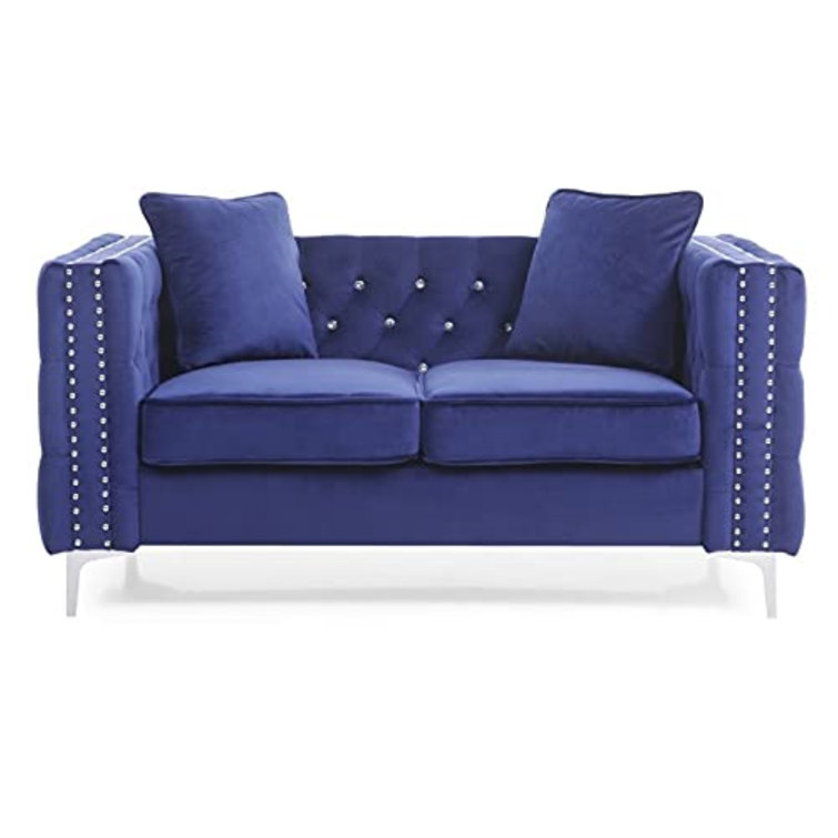 63'' Blue Velvet Tufted Loveseat with Nailhead Trim