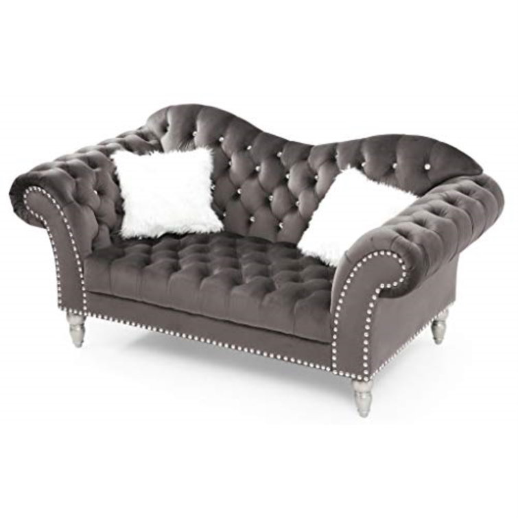 Wilshire 75'' Dark Gray Velvet Tufted Chesterfield Loveseat