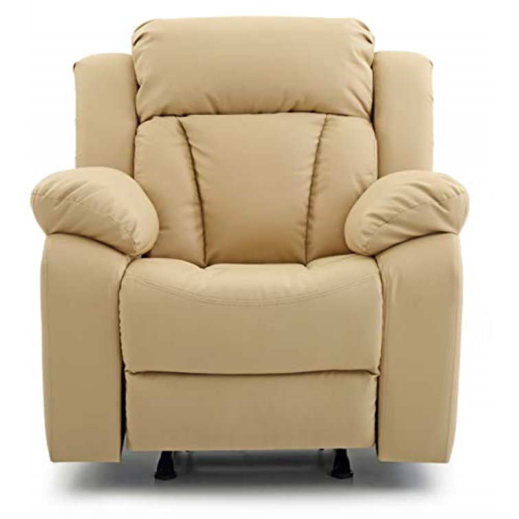 Beige Faux Leather Contemporary Rocker Recliner with Tufted Back
