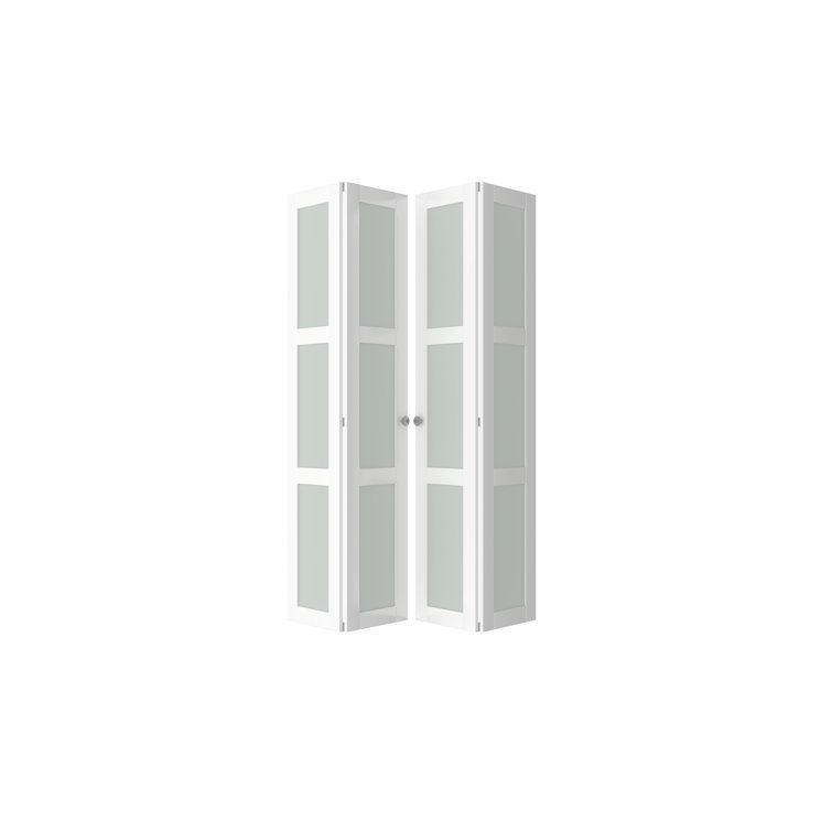 60 in. x 80 in. White MDF Bi-Fold Door with Frosted Glass Panels