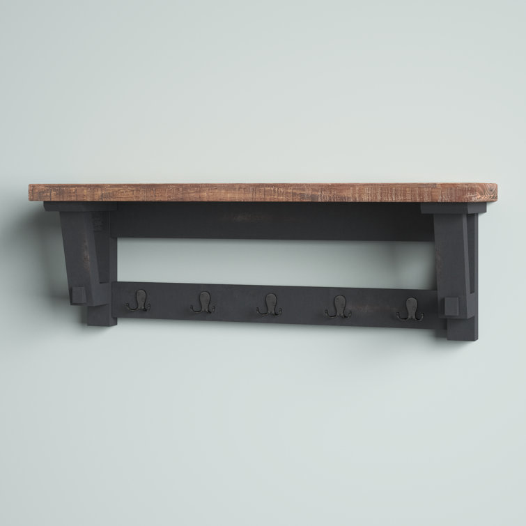 Rustic Industrial 42" Wood Coat Rack with Shelf and Hooks