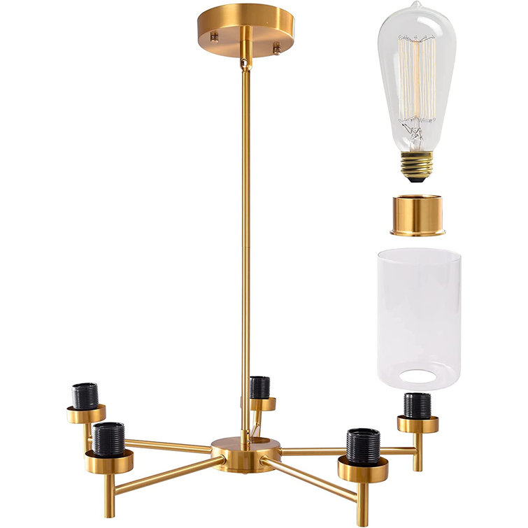 Gold and Clear Glass 5-Light Kitchen Island Chandelier