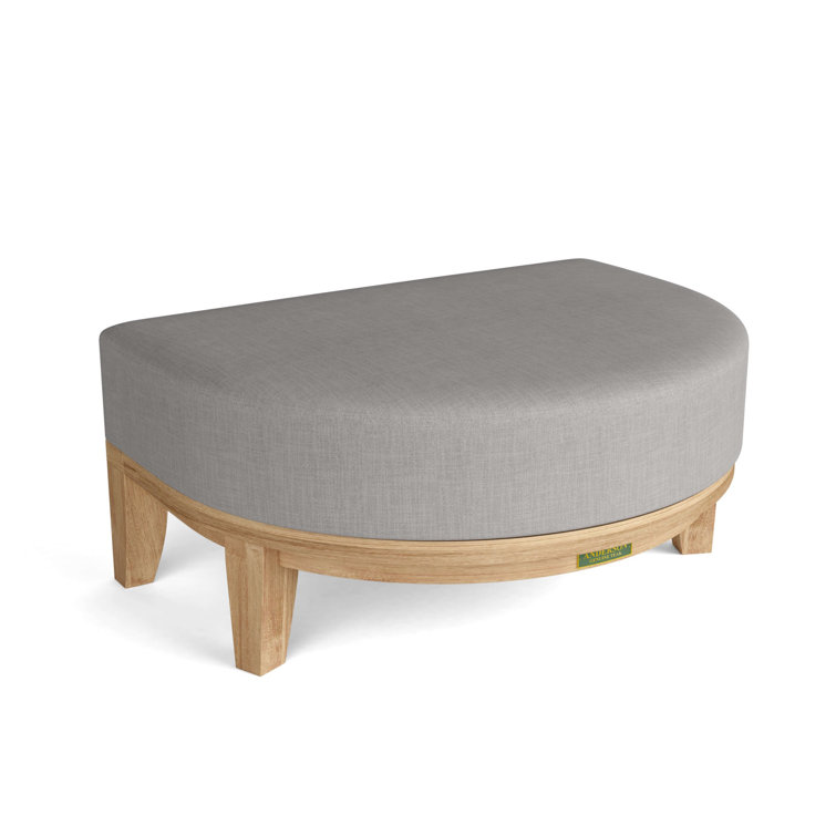 Premium Teak and Gray Fabric Outdoor Ottoman