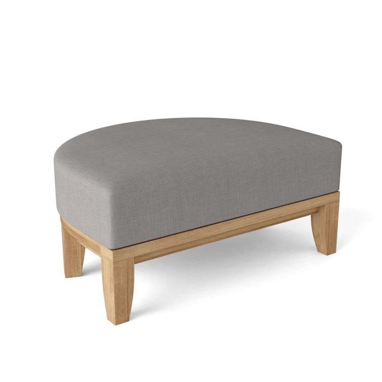 Premium Teak and Gray Fabric Outdoor Ottoman