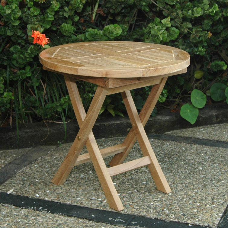 Compact Bahama 20" Round Teak Folding Side Table