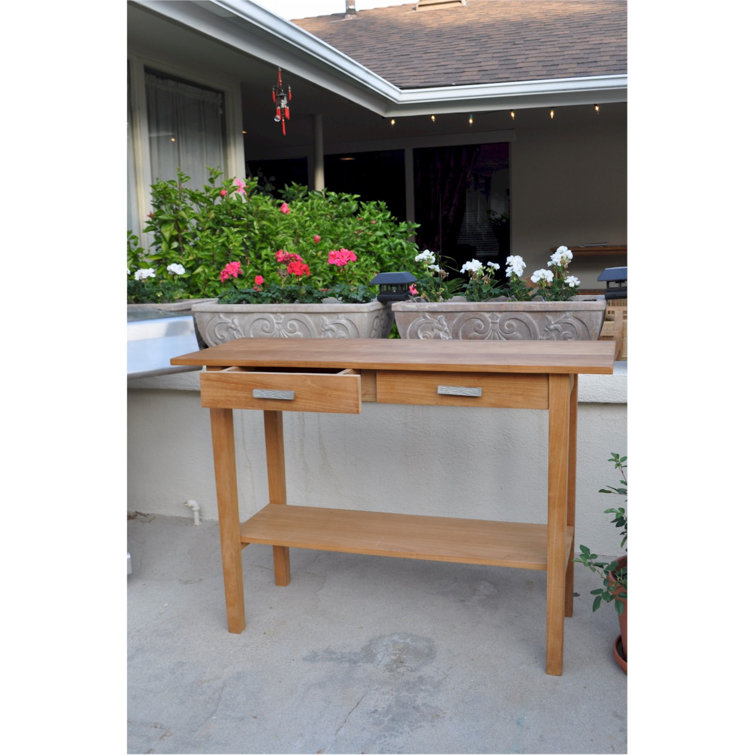 Anderson Teak Rectangular Outdoor Serving Table with Drawers and Shelf