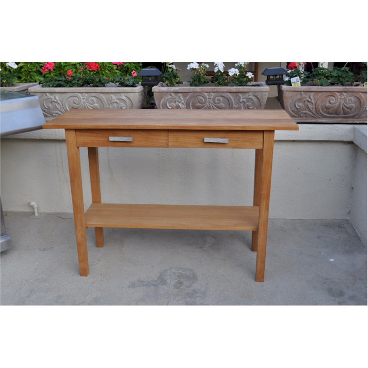 Anderson Teak Rectangular Outdoor Serving Table with Drawers and Shelf