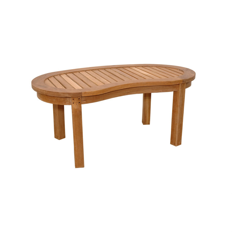 Natural Finish Solid Teak Kidney-Shaped Outdoor Coffee Table