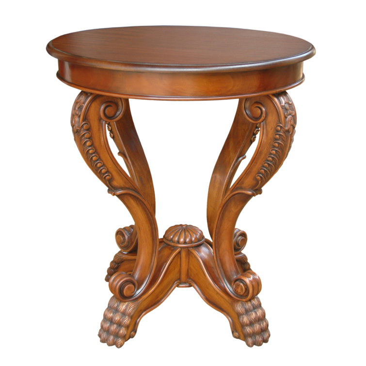 27" Distressed Mahogany Wood Round Side Table