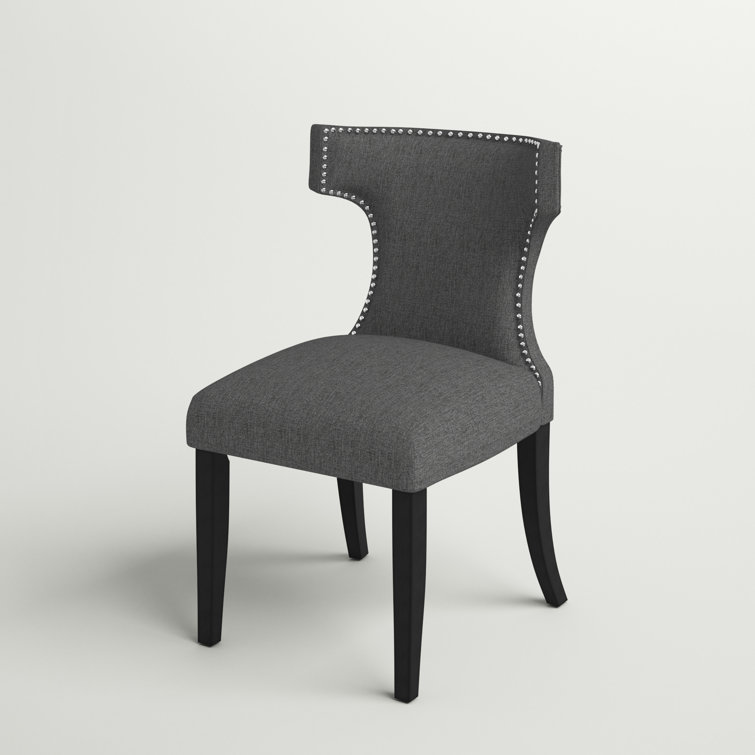 Elegant Gray Fabric Upholstered Side Chair with Wood Legs
