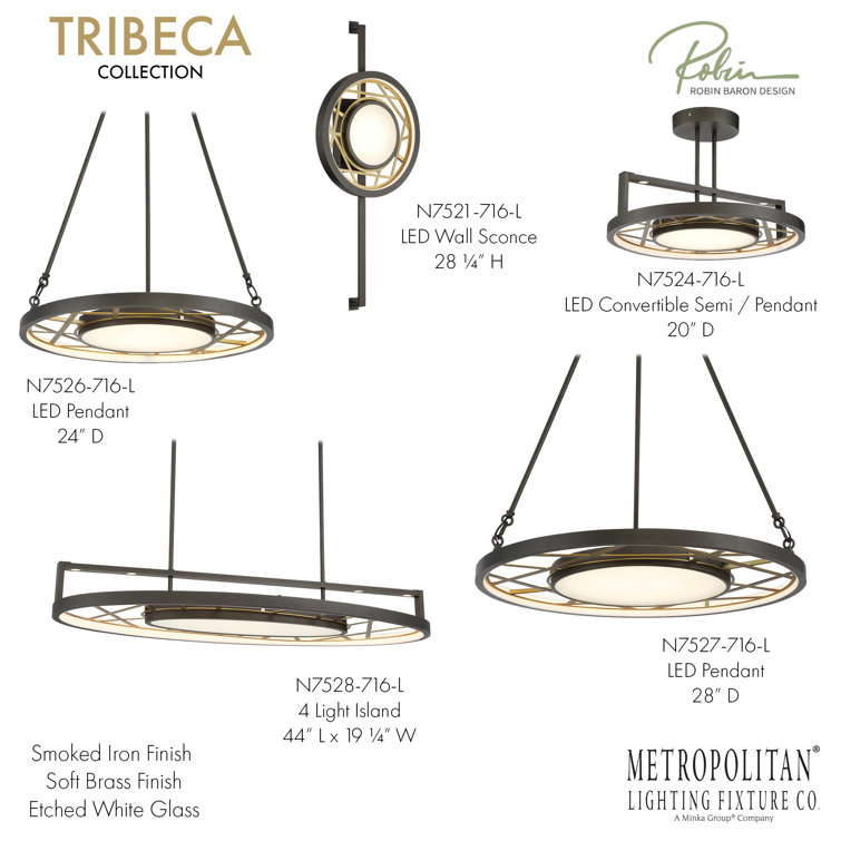 Tribeca Smoked Iron and Soft Brass 1-Light LED Drum Pendant