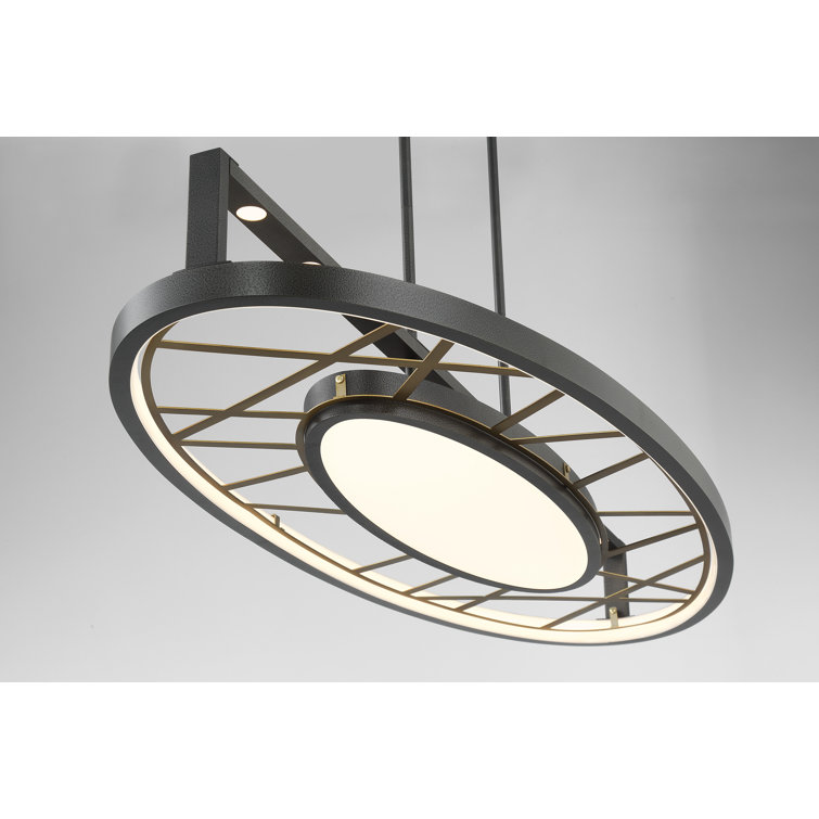Tribeca Smoked Iron & Soft Brass LED Pendant with Etched Glass