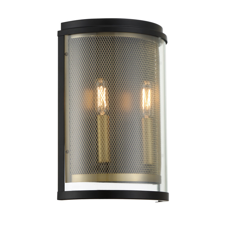 Soho 2-Light Dimmable Coal and Soft Brass Wire Mesh Sconce