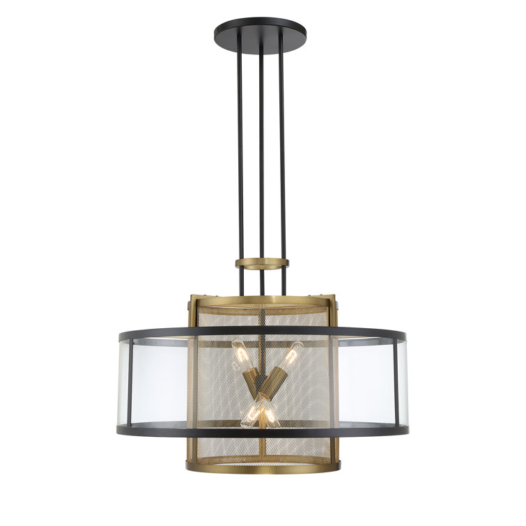 Metropolitan SoHo Mesh Drum Pendant in Coal & Soft Brass, 4-Light