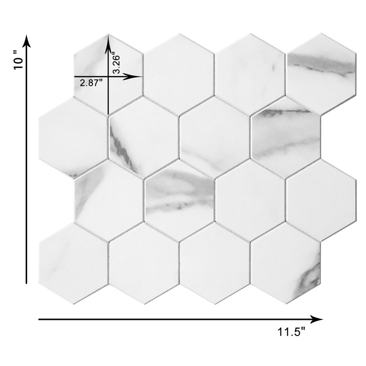 Carrara White Hexagon Stone Composite Peel and Stick Tiles