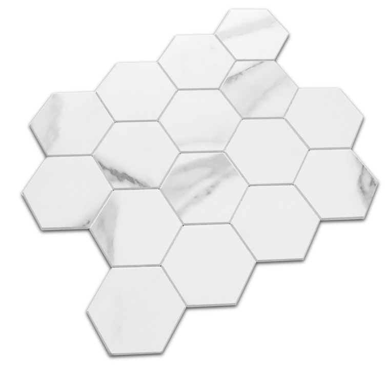 Carrara White Hexagon Stone Composite Peel and Stick Tiles