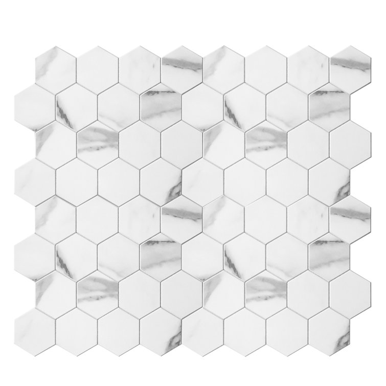 Carrara White Hexagon Stone Composite Peel and Stick Tiles
