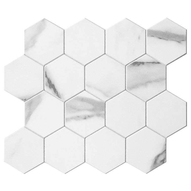 Carrara White Hexagon Stone Composite Peel and Stick Tiles