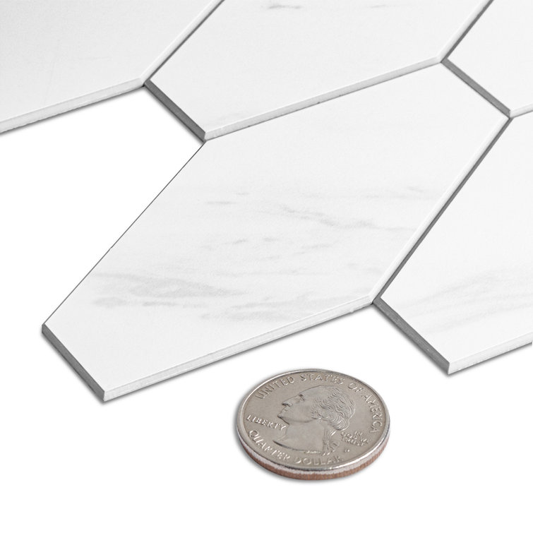 Calacatta White Stone Composite Peel and Stick Hexagon Tiles