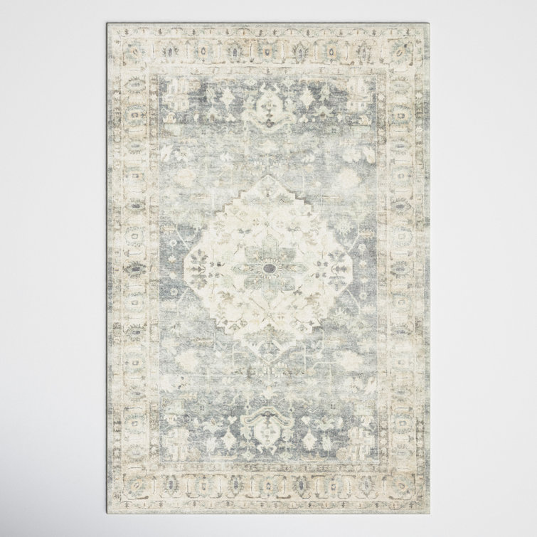 Denim and Fog Rectangular Oriental Synthetic Rug