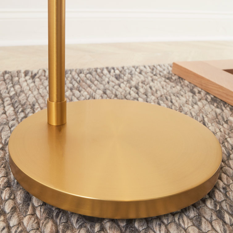 Dean Burnished Brass Outdoor Floor Lamp with White Linen Shade