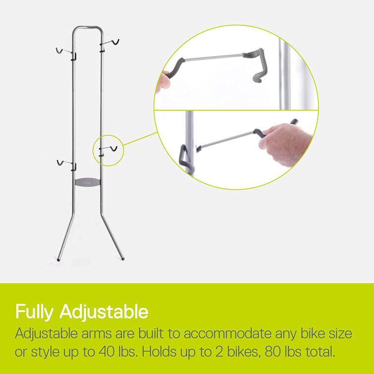 Silver Steel Adjustable Indoor Bike Storage Rack with Helmet Hooks