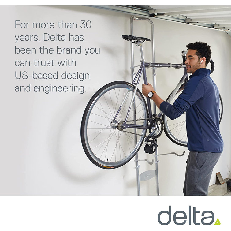 Silver Steel Adjustable Indoor Bike Storage Rack with Helmet Hooks