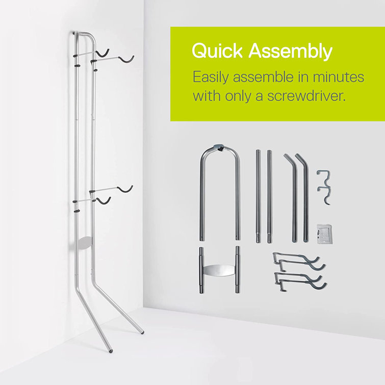 Silver Steel Adjustable Indoor Bike Storage Rack with Helmet Hooks