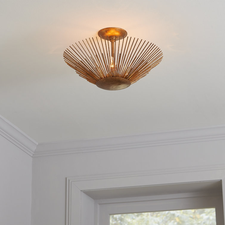 Helios Gold Leaf 17'' Steel Sunburst Semi Flush Mount Light