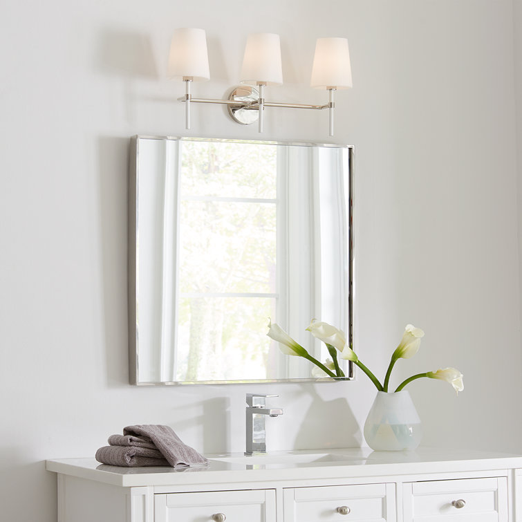 Burnished Brass 3-Light Dimmable Vanity Light with White Shades