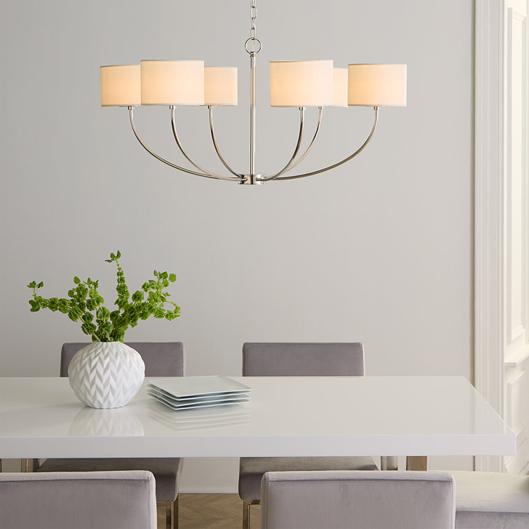 Polished Nickel 36" Drum Chandelier with White Shade