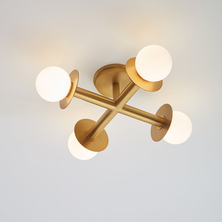 Burnished Brass 4-Light Indoor/Outdoor Globe LED Flush Mount