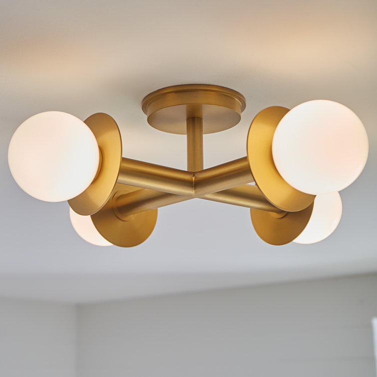 Burnished Brass 4-Light Indoor/Outdoor Globe LED Flush Mount