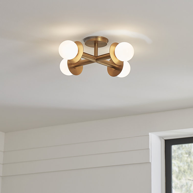 Burnished Brass 4-Light Indoor/Outdoor Globe LED Flush Mount