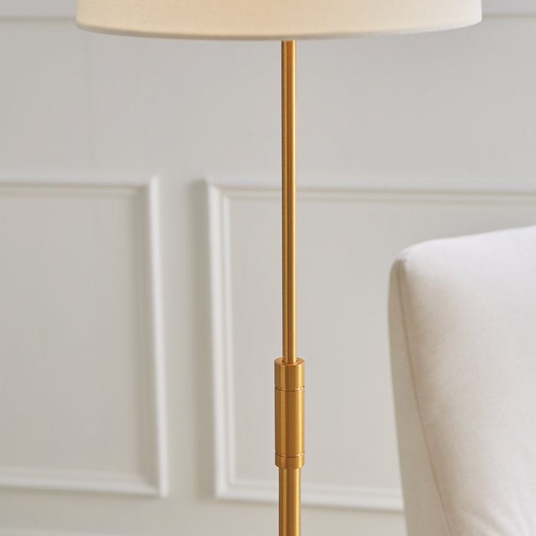 Adjustable Burnished Brass Floor Lamp with White Linen Shade